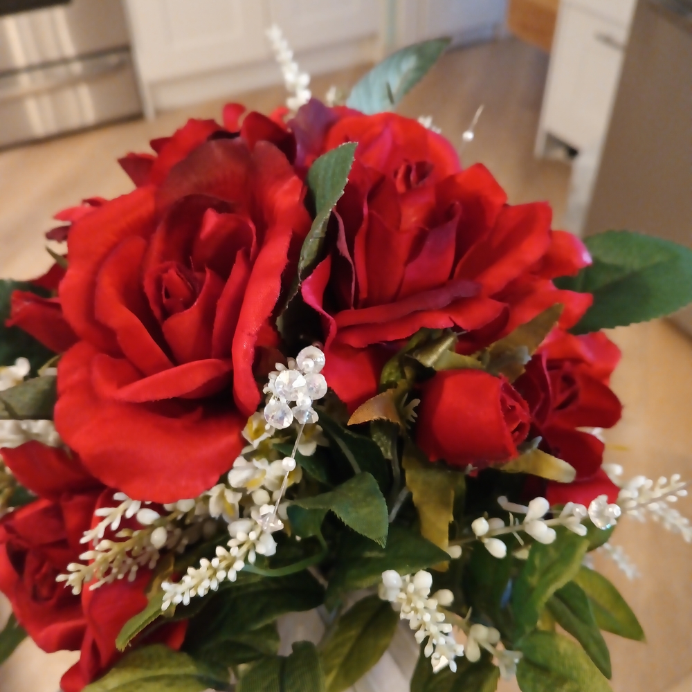 Vibrant Red Rose Faux Floral Arrangement